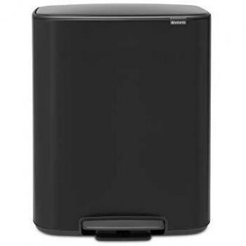 Brabantia Bo Matt Black 60 Litre Pedal Bin with Two Inner Buckets