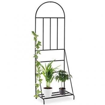 Relaxdays Soporte para Plantas con Enrejado, Acero, Estantería para macetas, 200 x 70 x 40 cm, Negro