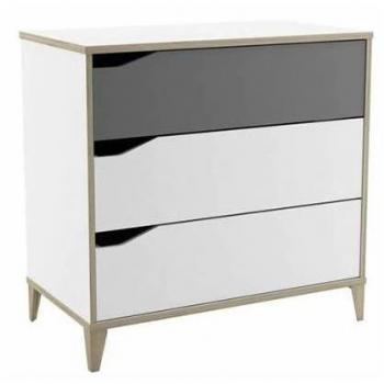 Cómoda Genius 3 Cajones Color Blanco y Gris para Dormitorio Infantil Juvenil, Medidas 76x78x43 cm