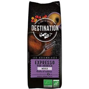 Destination - Café Ecológico Molido Espresso - 250 g - Apto para Veganos - Café de Especialidad 100% Pur Arábica - Tostado Artesanalmente - Intensidad Media Alta
