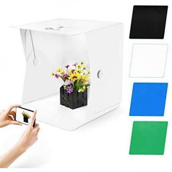 OMBAR Caja de Luz Fotografía 40x40x40cm, Estudio Fotográfico Portátil Plegable con Anillo Luz LED 3000-6500K, Color y Brillo Ajustable, Fondos Fotografia Estudio con 4 Fondos