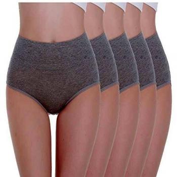 TUUHAW Braguita de Talle Alto Algodón para Mujer Pack de 5 Culotte Bragas de Cintura Alta Cómodo Talla Gris S