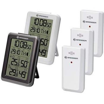 Bresser ClimaTemp IO Jumbo Wireless Thermometer Set with Hygrometer and 3 External Sensors, Black and White