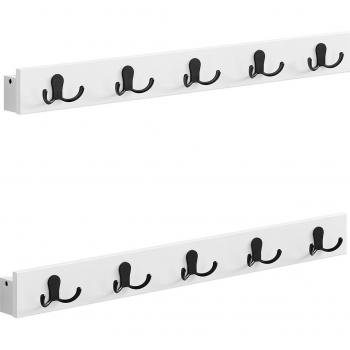 Juego de 2 Colgadores de Pared con Estante y 5 Ganchos Dobles de Metal, Carga 25kg por Gancho, Ahorro de Espacio, Blanco Nube y Beige Natural