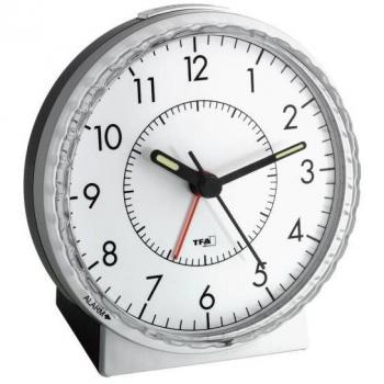Despertador Electrónico TFA 60.1010 con Función Snooze y Retroiluminación, Diseño Negro y Plata