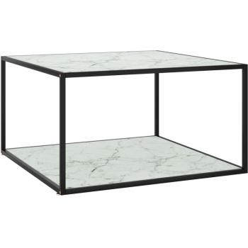 Mesa de centro vidaXL con vidrio y mármol blanco, 90x90x50 cm, color negro