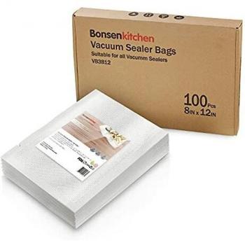 Bonsenkitchen Bolsas de Vacio para Alimentos, 100 Bolsas 20x30 cm Tamaño Estándar para Envasadora al Vacío - Bolsa de Vacío Gofradas para Conservación y Cocción Sous Vide & Boilable - VB3812