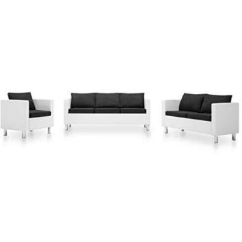 vidaXL Set de Sofás 3 Piezas Cuero Sintético Blanco y Gris Oscuro Mobiliario
