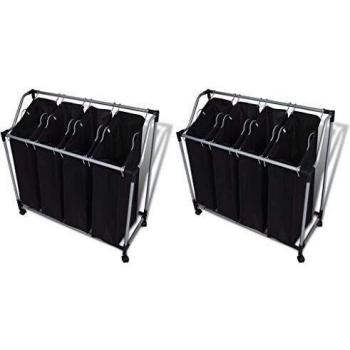 vidaXL 2x Separador de Colada con Bolsas Negro y Gris Cesto Ropa Sucia Orden
