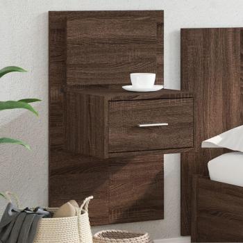 Mesita de noche de pared con luces LED en color Blanco, Negro y Roble Sonoma, ideal para habitación, dormitorio, salón o estudio; también disponible en color Marrón
