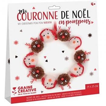 Kit Creativo de Corona Navideña con Pompones Rojos - 25 cm de Diámetro - Decoración Interior