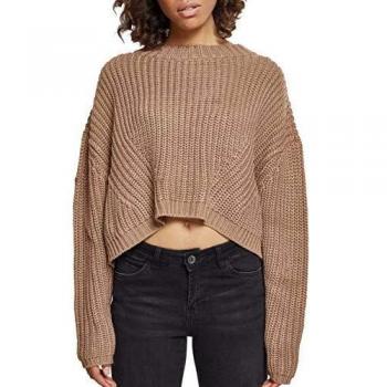 Urban Classics Women's Wide Oversize Sweater in Dark Brown and Taupe