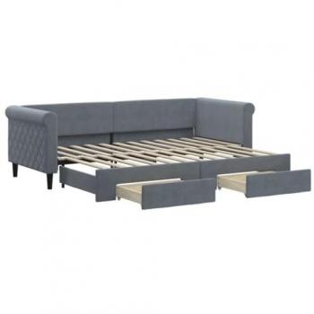 Sofá cama nido con cajones de terciopelo gris oscuro 80x200 cm