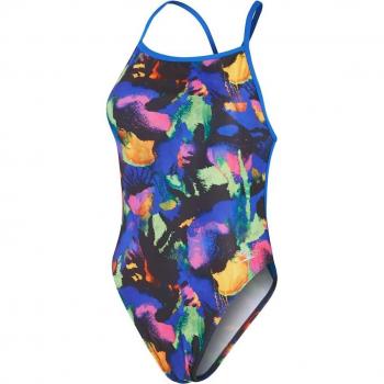 Bañador de mujer Speedo Allover Digital V-Back en colores azul, verde y naranja - Talla 36