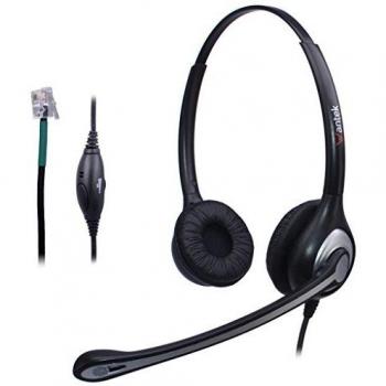 Wantek Auriculares Teléfono Fijo Cableados Dual, Micrófono con Cancelación de Ruido, Cascos con Control de Volumen para Avaya Aastra Alcatel Lucent Gigaset Plantronics