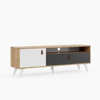 Mueble para TV Manila EPIKASA - Aglomerado de Melamina, Plástico, Piel Sintética - Roble, Antracita y Blanco - 150x36,5x50 cm