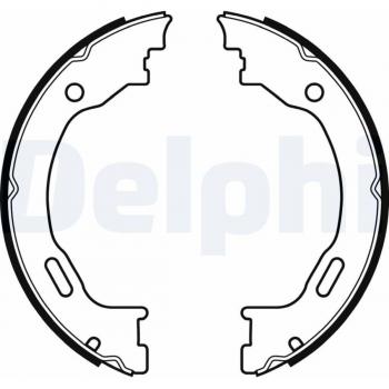 Juego de zapatas de freno de mano DELPHI LS2077, incluye zapatas de freno para el sistema de freno de estacionamiento, fabricadas por Delphi, con diseño optimizado para un rendimiento eficiente y duradero