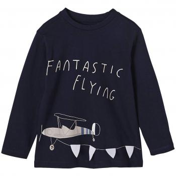 VERTBAUDET Camiseta Estampada niño Manga Larga Azul Oscuro Liso con Motivos 2-3 Anos, 94CM