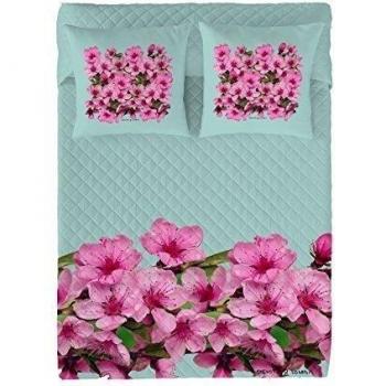 Devota & Lomba Flor Almendro Cenefa Colcha Bouti, Verde/Rosa, Cama 90