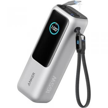 Anker 25,000mAh Laptop Power Bank with 165W Output, Built-In and Retractable Cables, Triple USB-C Ports for Multi-Device Charging - Silver