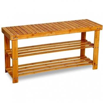 Banco para zapatos de bambú con 3 niveles, soporte hasta 130 kg, dimensiones 28,7 x 90 x 45,3 cm, ideal para entrada, baño y dormitorio