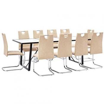 vidaXL Juego Comedor 11 Piezas de Cuero Sintético Mobiliario Decoración Interior Casa Hogar Robusto Duradero Resistente Funcional Práctico Útil Crema