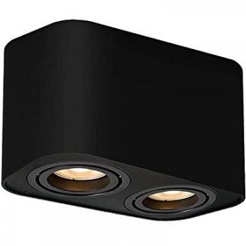 Plafón Interior de Aluminio Kobald - Aplique Superficie GU10 X2, Metal Negro Mate, IP20