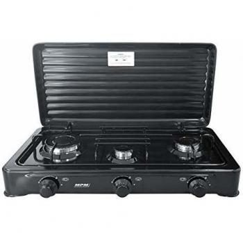 SMILE KN-03/1KB - Cocina de Gas Portátil para Camping, Hornillo Portátil, 3 Quemadores Ajustables, Tapa Desmontable, Negro