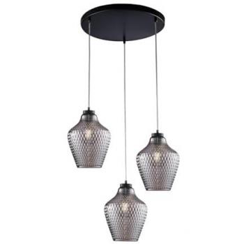 Lámpara de Suspensión 3 Luces Maya Hierro Lacado Negro y Vidrio Espejo Gris