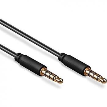 Cable de audio mini 3,5mm Negro de alta calidad para conectar dispositivos de audio como radio de coche, cascos, PS5, Xbox, reproductor DVD, altavoz, PC y TV - Cable alargador Jack 3.5 mm TRRS 4 Pines | Macho a Macho | Color Negro | Longitud 2 metros