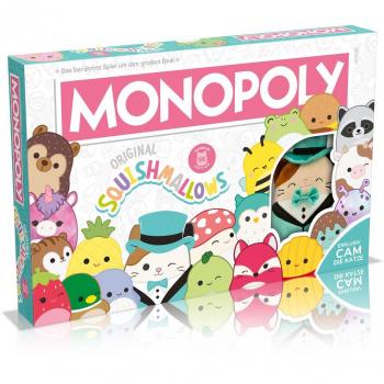 Monopoly Juego de Mesa Squishmallows Edición Alemana - Versión Oficial de Winning Moves, incluye tablero personalizado, fichas temáticas de Squishmallows, cartas de comunidad y suerte adaptadas, reglas en alemán, para 2