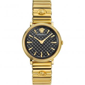 Ladies Versace V Circle Watch - Circle Medusa Black Gold Watch, Yellow female, Size: ONE SIZE
