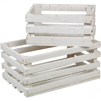 III 28001 Deko Cajas de madera, color blanco, Juego de 2, madera, 20 x 12 x 9 cm