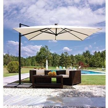 Sombrilla de Jardín 3 x 3 Metros con Luz LED y Panel Solar, Palo Lateral de Aluminio Grigio
