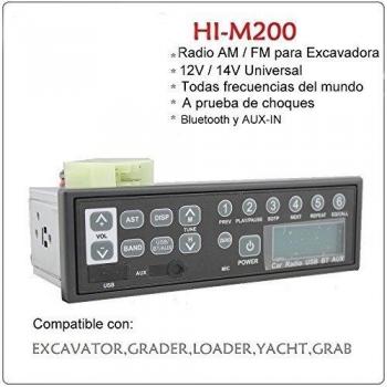 Unho®Radio AM / FM para Excavadora y reproductor Mp3 Estéreo Multi Función con AUX, entrada de USB, Bluetooth,2mA corriente de espera, 12V / 14V, Pantalla LCD para Vehículos Grandes excavadora, tractores, camiones, Kart, Yate, Cargador, niveladora