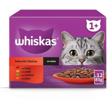 Whiskas Selección Clásicos en Salsa Multipack Comida Húmeda para Gatos Adultos 12 x 85 g