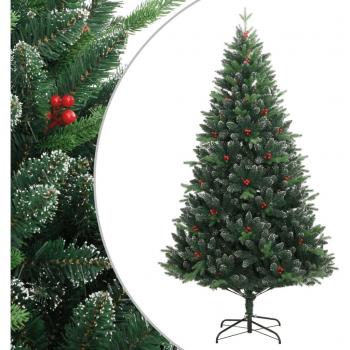 vidaXL Artificial Hinged Christmas Tree with Red Berries 180 cm