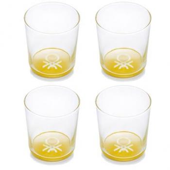 Set de 4 Vasos de Agua de Cristal Amarillo 0,33l - Resistente y Apta para Lavavajillas - Estilo Clásico Benetton