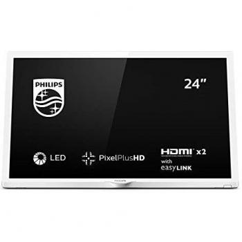 Philips 24PHS4354/12 Televisor LED Blanco de 24 Pulgadas, HD Ready con Resolución 1366*768, Formatos 4:3/16:9, DVB-T/T2/T2-HD/C/S/S2, Potencia de Sonido 6W RMS y Conexiones HDMI, USB y VGA