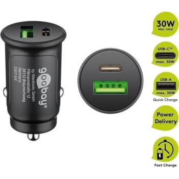 Cargador de coche dual USB-C™ PD (Power Delivery) 30W con puerto USB-A y soporte para carga rápida