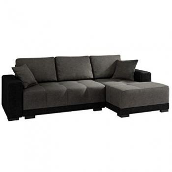 Sofá rinconero Columbus 103, gris, con función de descanso y caja de ropa de cama, 240x140x85cm