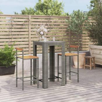 vidaXL 3 Piece Garden Bar Set Grey Poly Rattan & Solid Wood Acacia