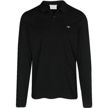 GANT Regular Shield Long Sleeve Pique Polo Shirt - Black - Men's Size L