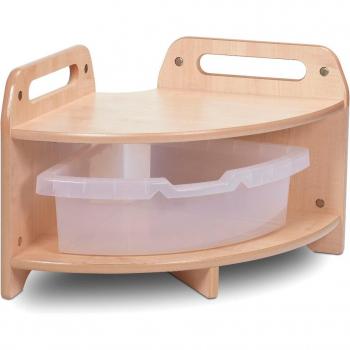 Early Years Indoor Maple Low Corner Unit with 1 Clear Tub