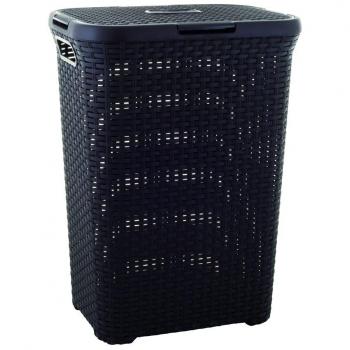Curver 189206 - Cesta de ropa Natural Style, con tapa configurable, 60 L, color chocolate