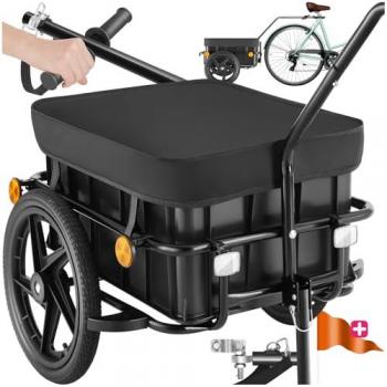 Remolque para bicicletas Tectake 2 en 1, dimensiones 148 x 64 x 81 cm, capacidad de carga 50 kg, volumen de 70 litros, carrito de mano y transporte de bicicletas, cubierta impermeable,