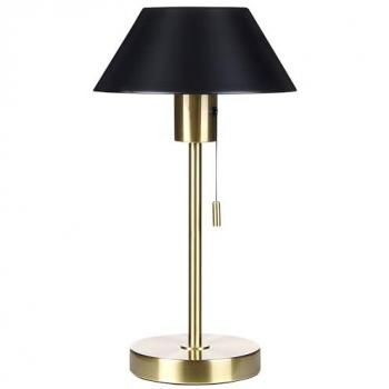 Lámpara de Mesa Moderna de Metal Negro y Dorado con Pantalla Cónica y Interruptor de Tirón 37 cm