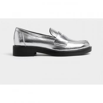 Stradivarius Silver Penny Loafers - Size 10Stradivarius Silver Penny Loafers - Size 8