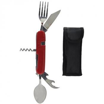 Juego de cubiertos multiusos desmontable Albainox rojo con hoja y accesorios de acero inoxidable y mango ABS, incluye funda de nylon 11007