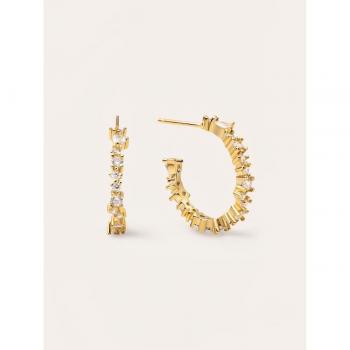 Pendientes Aro Estellar White de Plata Bañada en Oro con Circonitas - Joyas Elegantes para Mujer